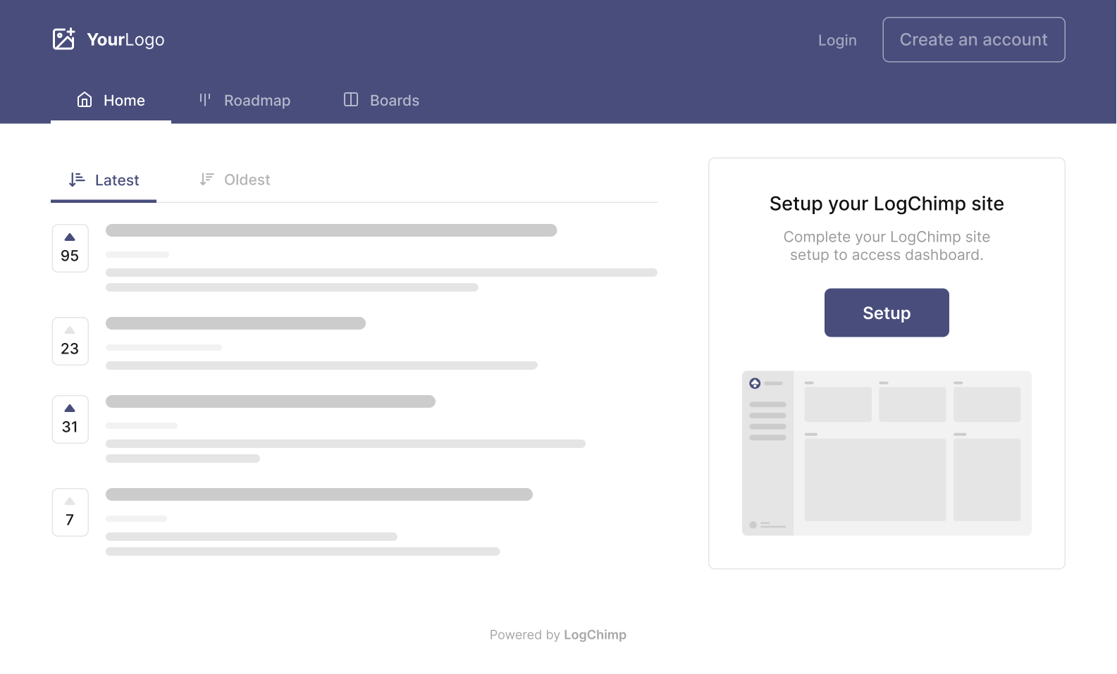 LogChimp default theme homepage design preview
